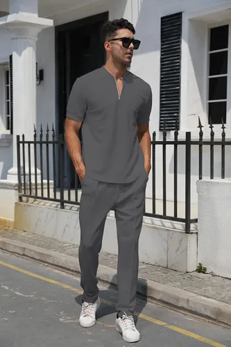 Miniatura 74 de FZNHQL Conjunto deportivo de moda para hombre, 2 piezas, casual, atlético, para correr, manga corta/larga, conjunto para hombre