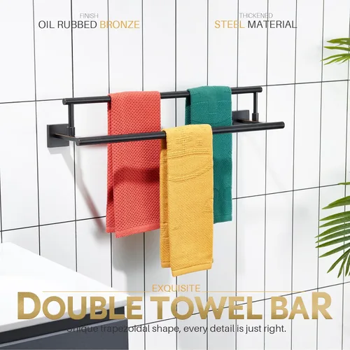 Miniatura 3 de KOKOSIRI Toalleros de baño de 24 pulgadas, soporte para toallas de baño de bronce aceitado, estantes de acero inoxidable montado en la pared