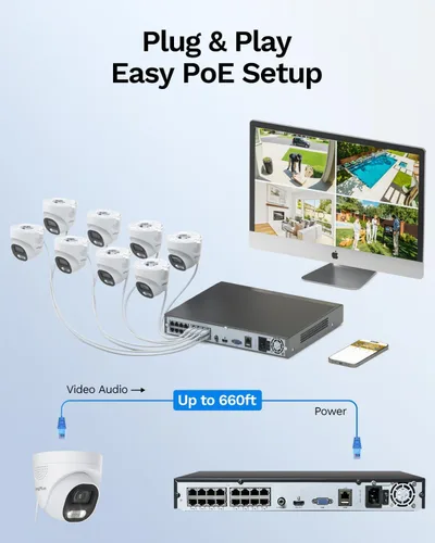 Miniatura 7 de LongPlus Sistema de cámara de seguridad PoE 4K, NVR H.265+ 16CH de 12MP con disco duro de 4 TB para grabación 24-7, sistema de cámara de seguridad