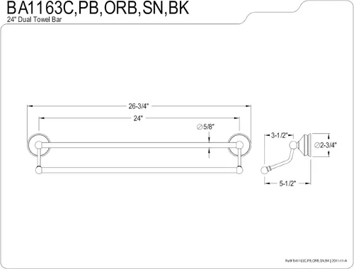 Miniatura 2 de Kingston Brass BA1163SN - Toallero doble vintage, 24 pulgadas, níquel cepillado