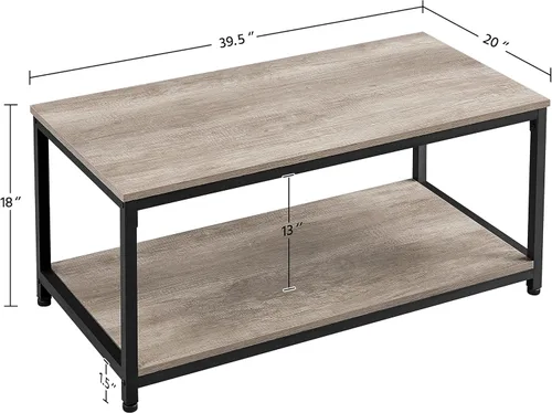 Miniatura 3 de Yaheetech - Mesa de centro de 2 niveles de 39.5" con estante de almacenamiento, mesa de centro gris industrial, fácil de montar, mesas centrales