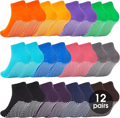 12 pares de calcetines de agarre de pilato para mujer, calcetines de yoga antideslizantes con agarres, calcetines de hospital, calcetines de tobillo