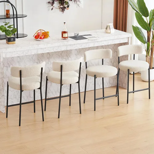 Miniatura 16 de Furniliving - Juego de 2 taburetes de bar giratorios de 26 pulgadas, taburetes modernos de altura de mostrador de cuero sintético con respaldo alto