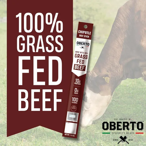 Miniatura 4 de Oberto Palitos de carne de res alimentada con pasto, chipotle, cero azúcar, sin ingredientes artificiales, altos en proteínas, sin gluten, ahumados