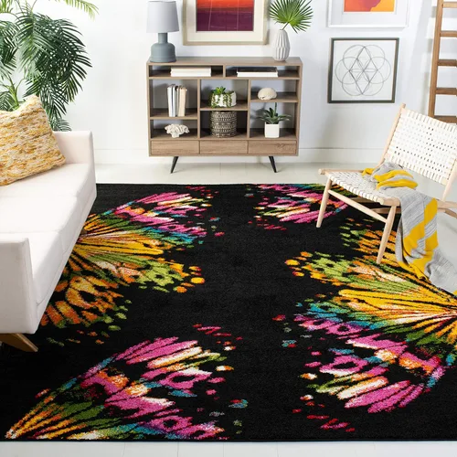 Miniatura 7 de SAFAVIEH Fiesta Shag Collection - Alfombra para pasillo, 2 pies 3 pulgadas x 8 pies, color negro y amarillo, diseño moderno, no desprende pelusa