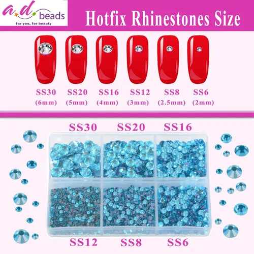 Miniatura 3 de AD Beads 4500 diamantes de imitación termoadhesivos con parte trasera plana, 6 tamaños (0.079-0.236 in), gemas de cristal redondas con pinzas
