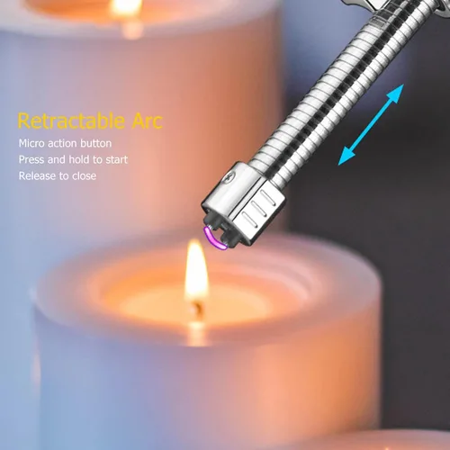 Miniatura 4 de Encendedor eléctrico USB portátil, reutilizable, de doble arco, recargable por USB, manguera retráctil resistente al viento, IPX7, impermeable