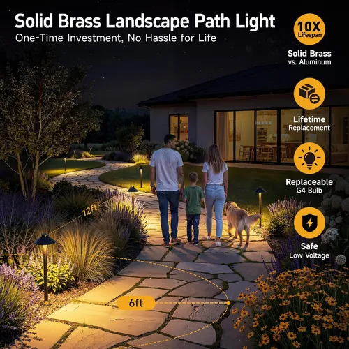 Miniatura 2 de Gardenreet Luces de camino de latón para exteriores, iluminación de camino de paisaje de bajo voltaje con cable, luz LED de pasarela de 12 V