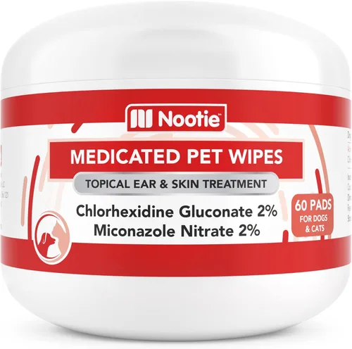 Nootie - Toallitas medicadas para perros, toallitas para mascotas con clorhexidina y miconazol para perros y gatos - Toallitas pequeñas de 2", 60