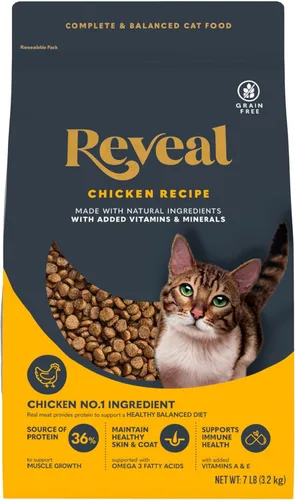 Reveal Alimento seco natural para gatos, alto en proteínas, sin granos, con vitaminas y minerales añadidos, nutrición completa y equilibrada para