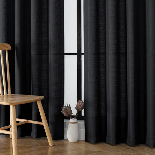 Miniatura 23 de OWENIE Bob Juego de 2 Paneles de Cortinas Negras de Cocina para Ventanas de 36 Pulgadas de Largo, Cortinas Cortas de Café con Textura de Lino