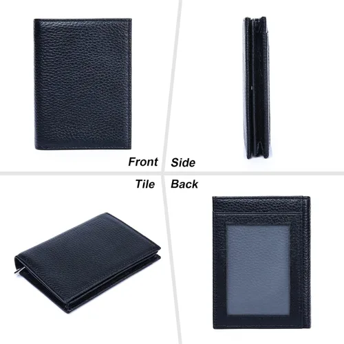 Miniatura 5 de Fependu Cartera pequeña para mujer, con bloqueo RFID, de piel auténtica, compacta, plegable, con bolsillo, con cremallera, mini monedero
