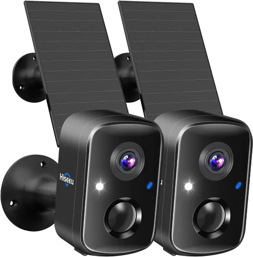 Miniatura 8 de Hiseeu Cámaras de seguridad solar inalámbricas para exteriores, paquete de 2, cámaras wifi de 3K 4MP alimentadas por batería para vigilancia