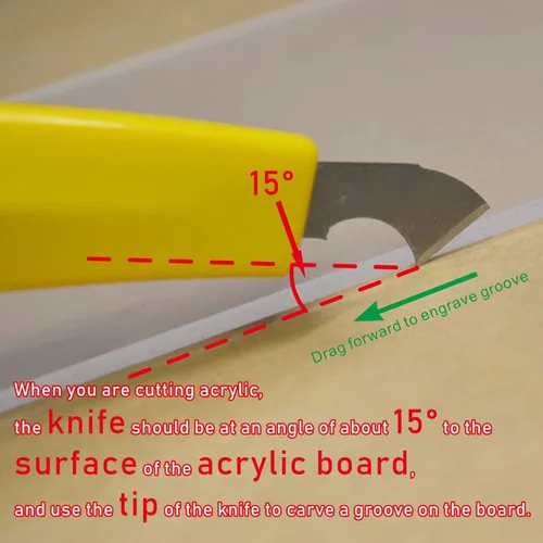 Miniatura 5 de Cuchillo profesional de corte de láminas de plexiglás acrílico, con un mango curvo, es más cómodo de usar. Un mango, 11 cuchillas. (Amarillo)
