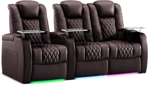 Miniatura 66 de Weilianda Asientos de Cine en Casa de Cuero de Grano Superior Silla Reclinable con Reposacabezas Eléctrico y Reclinación Asientos de Película Sofá