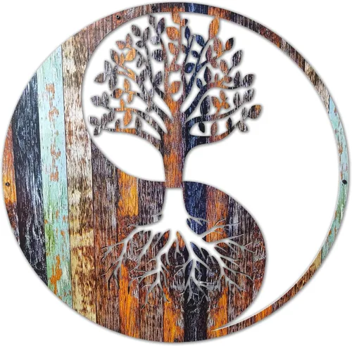 Venodeco Yin Yang - Decoración de pared del árbol de la vida, uso en interiores y exteriores, acero cortado con láser de 0.079 in con diseño impreso