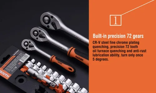 Miniatura 3 de Edward Tools Pro - Juego de llaves de vaso métricas de 1/4 pulgadas, 13 piezas, acero cromado resistente, mango de trinquete de liberación rápida