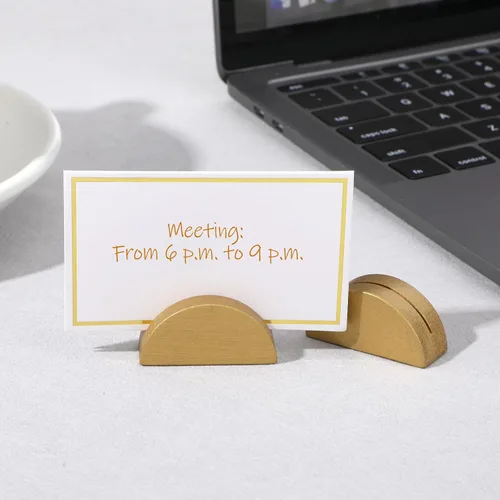 Miniatura 6 de 50 soportes dorados para números de mesa, tarjeteros de madera con 50 tarjetas, soportes de números de mesa semicirculares para restaurantes, bodas