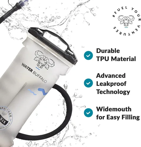 Miniatura 3 de Water Buffalo Oasis Hydration Bladder – 2L and 3L Water Bladder for Hiking Backpack, Leakproof Design with Insulated Hose and High-Flow Bite Valve