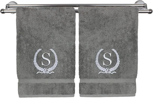 Miniatura 142 de Toalla de mano con monograma, regalo personalizado, 16 x 30 pulgadas, diseño de corona dorada bordada con letra blanca en toalla negra, extra