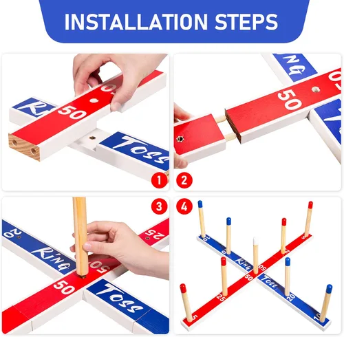 Miniatura 5 de Juegos de juguetes para interiores y exteriores, juego de lanzamiento de anillos de madera grandes mejorados para niños, juegos de césped al aire