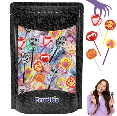 Fruidles Caramelos de paletas de tatuaje de Halloween, paquete variado, rellenos de bolsas de fiesta, envueltos individualmente (1 libra)