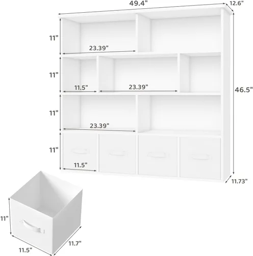 Miniatura 3 de EROMMY Organizador de almacenamiento de juguetes de 47 pulgadas de alto y estantería, almacenamiento grande de juguetes con 7 cubos de Blanco