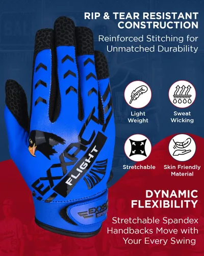 Miniatura 5 de Exxact Sports Guantes de bateo de béisbol para jóvenes y adultos con palma de cuero texturizada, guantes de bateo de sóftbol para mujeres/hombres