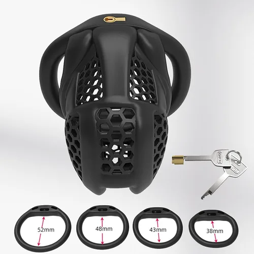 Miniatura 4 de Jaula de castidad rosa, dispositivos de castidad pequeños, jaula para el pene masculino para hombres, jaula plana de plástico BDSM Jaula A601 Anillo