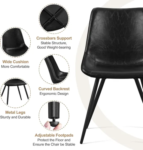 Miniatura 9 de Yaheetech Juego de 4 sillas de comedor modernas tapizadas con asiento de piel sintética y patas de metal para el hogar, cocina, diseño sin brazos