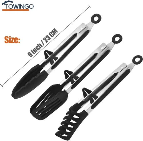 Miniatura 4 de Pinzas de cocina, pinzas de 9 pulgadas para cocinar con puntas de silicona, pinzas de silicona pequeñas de grado alimenticio, mini pinzas