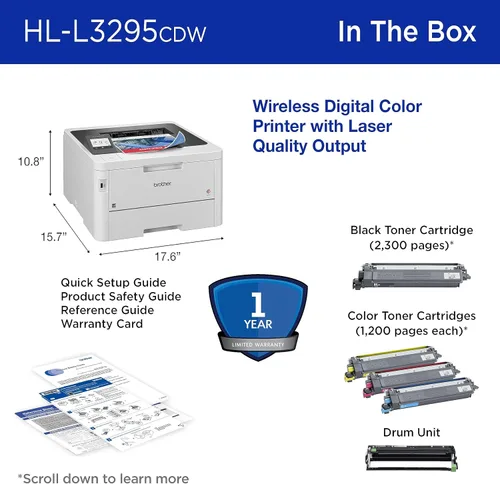 Miniatura 7 de Brother HL-L3295CDW Impresora Digital Compacta Inalámbrica a Color con Salida de Calidad Láser, Dúplex, NFC, Móvil y Ethernet Incluye Prueba