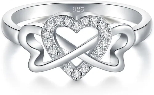 Miniatura 2 de Anillo BoRuo de plata de ley 925, circonita cúbica de alto pulido, infinito y corazón, resistente al desgaste, ajuste cómodo