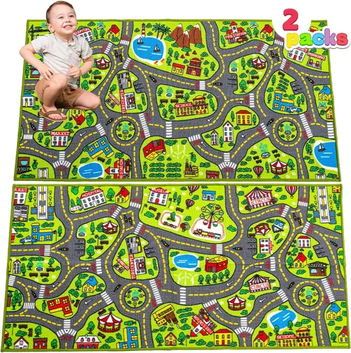 JOYIN Alfombras de juego para niños, alfombra de vida urbana, alfombra duradera para juegos de simulación de ciudad, alfombra para niños pequeños