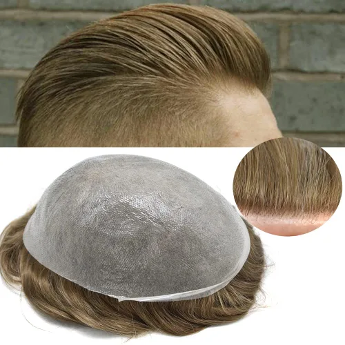 Miniatura 18 de Toupee Hair for Men Hair Piece 0.002 in Ultra Thin Skin Mens Toupee Sistema de reemplazo de cabello humano para hombres, prótesis capilar