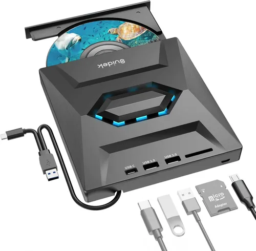 Miniatura 9 de SUIDEK Unidad Externa de CD DVD para Laptop, Grabador Lector Portátil de CD DVD +/-RW 7 en 1 con Interfaz M.2 NVMe, Ranuras para Tarjetas SD/Micro
