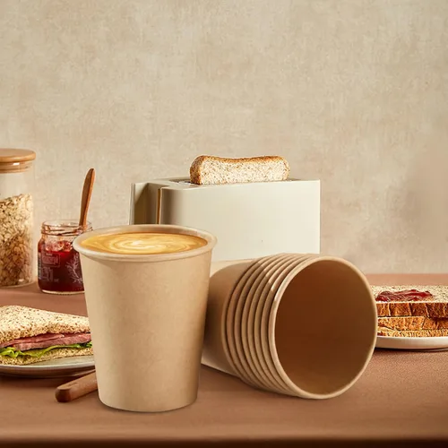 Miniatura 6 de SIUQ Paquete de 400 vasos de papel Kraft de 8 onzas, vasos de café de papel desechables sin blanquear, tazas gruesas para bebidas calientes/frías