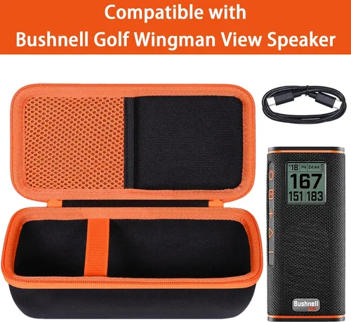 Miniatura 3 de co2CREA Funda rígida compatible con altavoz GPS Bushnell Golf Wingman View Estuche negro + cremallera naranja