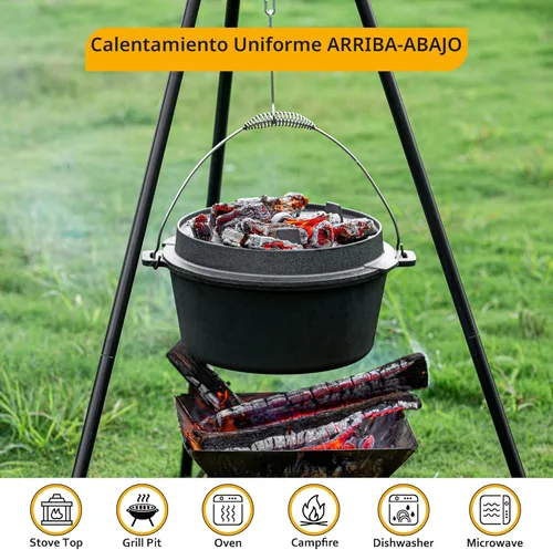 Miniatura 4 de Velaze Horno Holandés de Campamento de 10 Cuartos de Galón, Olla Holandesa de Hierro Fundido Pre-Sazonada para Campamento con Tapa, para Uso