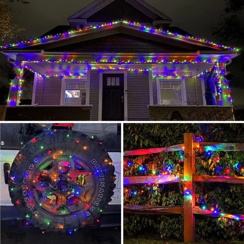 Miniatura 8 de QITONG Guirnalda de 500 luces LED de Navidad de 165 pies para exteriores, impermeable, luces multicolor con 8 modos, cable verde, luces parpadeantes