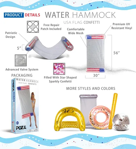 Miniatura 2 de POZA Flotador inflable de piscina de Estados Unidos – Lujosa tumbona divertida llena de confeti de estrellas plateadas brillantes, diseño de bandera