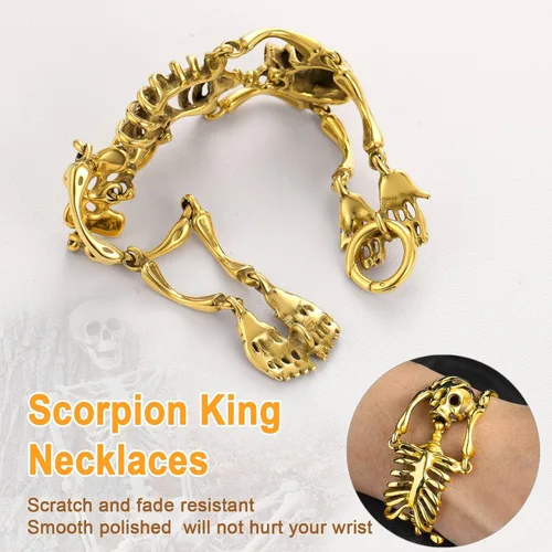 Miniatura 3 de U7 Pulseras góticas de calavera para hombres y mujeres, acero inoxidable, chapado en oro de 18 quilates, plata, negro, punk, esqueleto punk