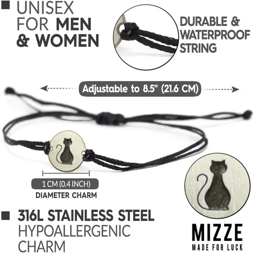 Miniatura 2 de Dije de acero inoxidable para amantes de los gatos en pulsera de doble cuerda negra para hombres y mujeres, regalo de mamá de gato, pulsera