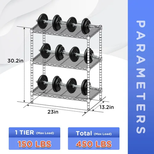 Miniatura 3 de FDW Estantería ajustable con 3 estantes, estantes de alambre, estantes de metal, estante de almacenamiento, 13 pulgadas de profundidad x 23 pulgadas