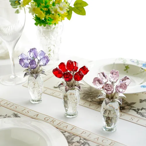 Miniatura 9 de H&D HYALINE & DORA Figura de Rosa de Cristal Flor Morada, Regalos de Rosa para Mamá Esposa Abuela, Adorno Coleccionable de Flor de Cristal Día