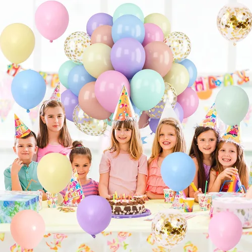 Miniatura 9 de Globos pastel de 12 pulgadas, 35 globos de arcoíris pastel multicolor, juego de globos de confeti de color macarrón y dorado para niñas, Pascua, Oro