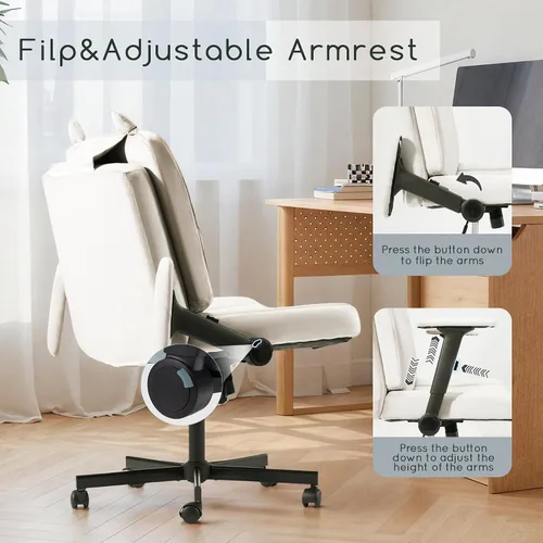 Miniatura 3 de HOMREST Silla cruzada con brazos y ruedas, silla de oficina de patas cruzadas de tamaño grande con asiento extra ancho y cojín de respaldo flexible