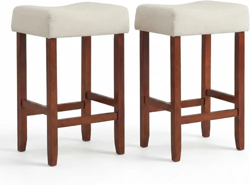 Giantex 25 Inch Bar Stools, Backless Saddle Barstools with Sponge Padded Cushion, Nailhead Trim, 330 Lbs Wood Bar Stools with Foot Rest for Kitchen
