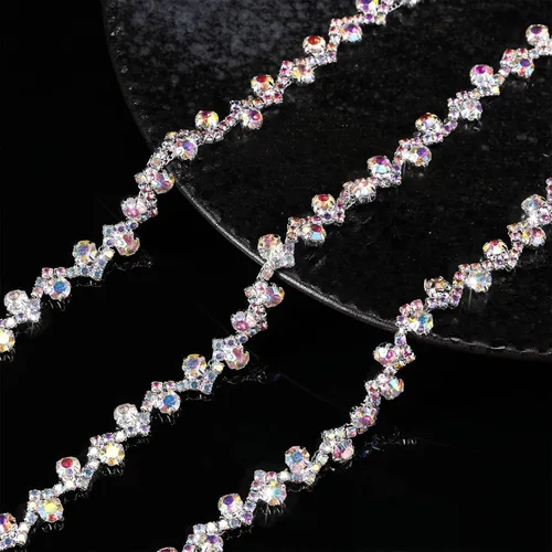 Miniatura 2 de Kigeli Bling Adorno de Diamantes de Imitación con Cadena de Cristal, Adorno de Diamantes de Imitación para Costura, Adornos para Vestidos DIY, Ropa