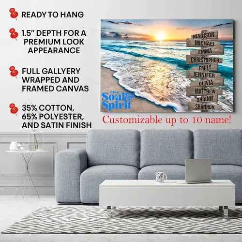 Miniatura 5 de My Soul & Spirit - Lienzo personalizado con varios nombres y colores de atardecer en el océano, lienzo personalizado Crossroads para pared a